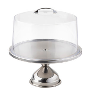 TableCraft 13" Stainless Steel Cake Stand with Dome Cover