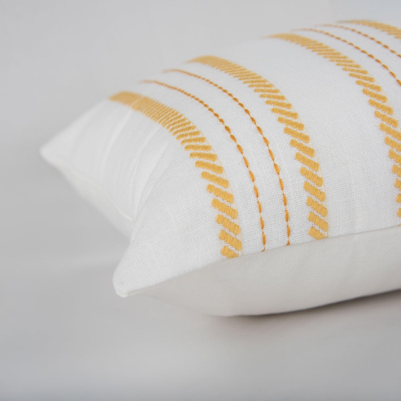 100% Cotton Down Filled Throw Pillow, White/Yellow, Down Blend