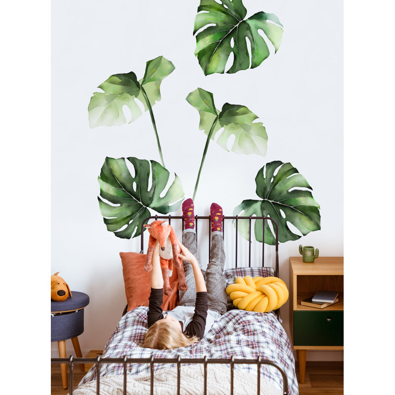 Adhésif décoratif feuilles de jungle tropicale Monstera, Vert jungle