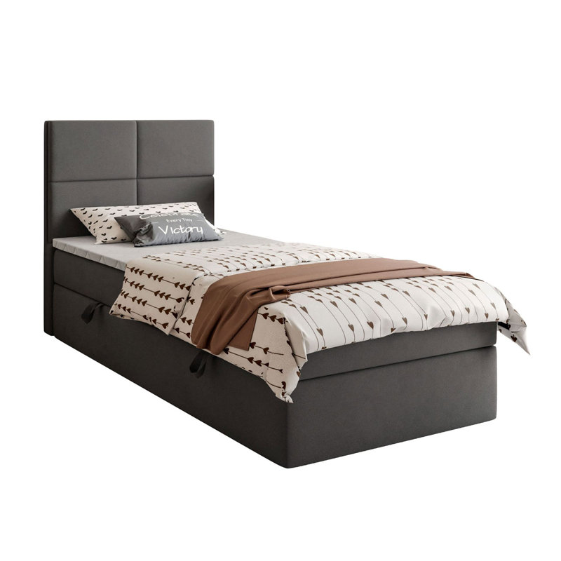 Upholstered Bed with Mattress, 90cm W x 200cm L, in Grey
