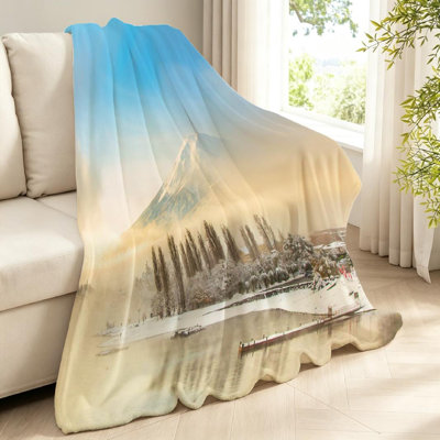 Jeté en flanelle transparente molletonnée ultra douce, avec imprimé Snow Winter Lake