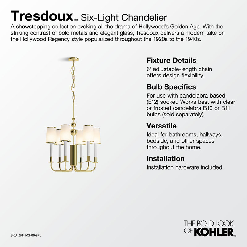 Tresdoux™ 6 - Light Chandelier, Polished Brass
