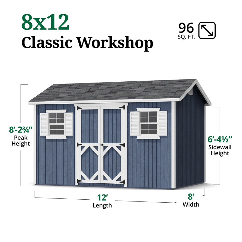 Classic Workshop Outdoor Wood Storage Shed, 8' x 12', Yes