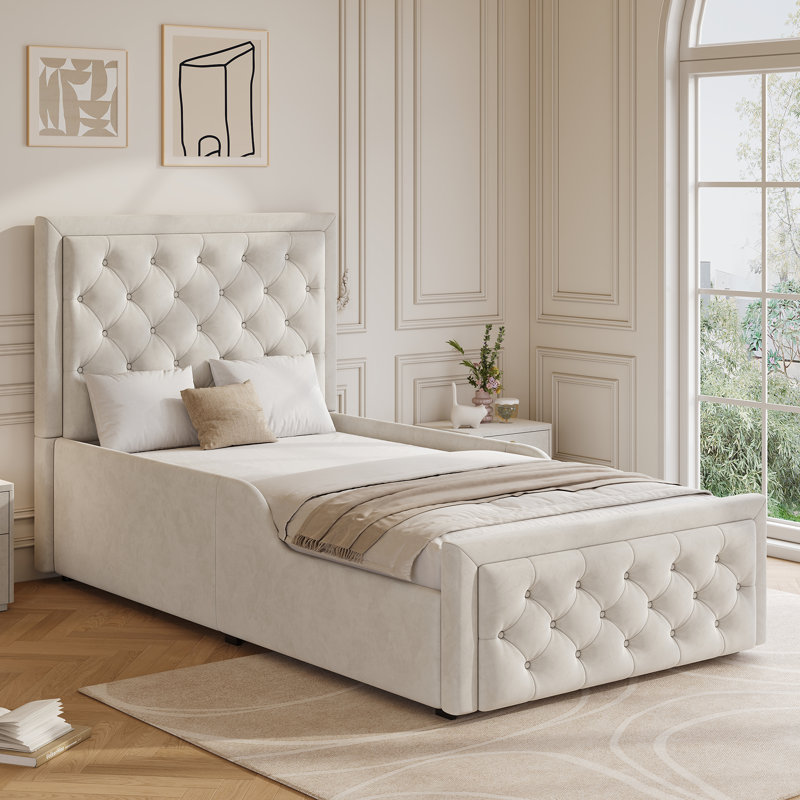 Metal Ottoman Storage Bed, Beige