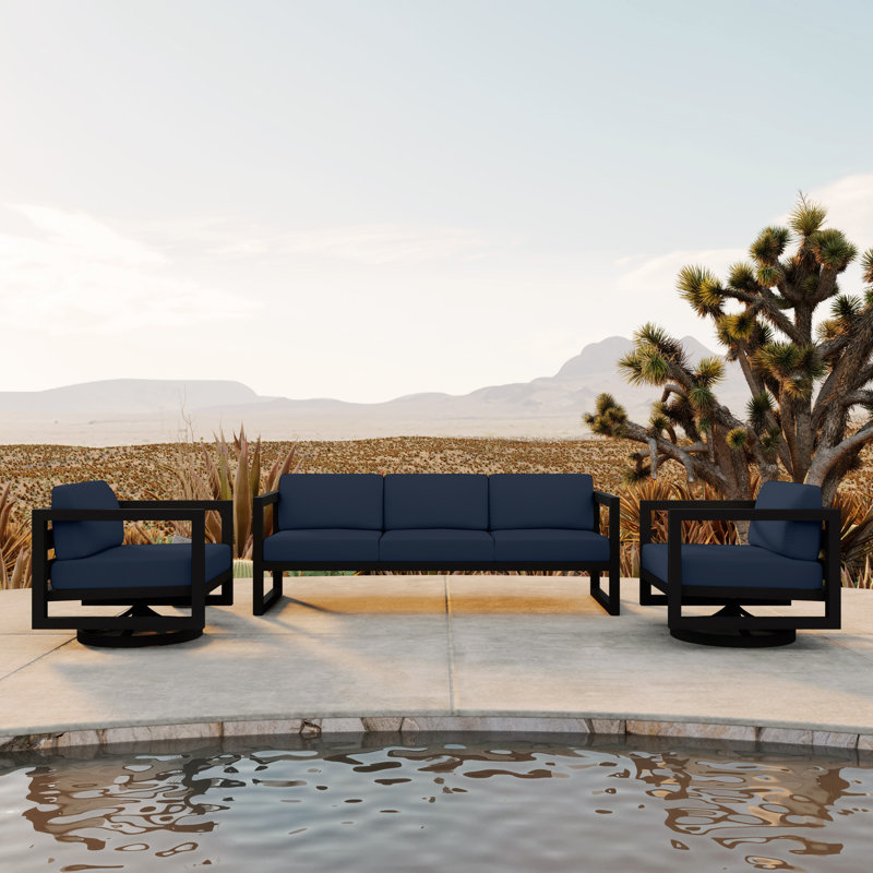 Avion 3 Piece Sofa Set With Swivel, Slate, Spectrum Indigo Sunbrella®