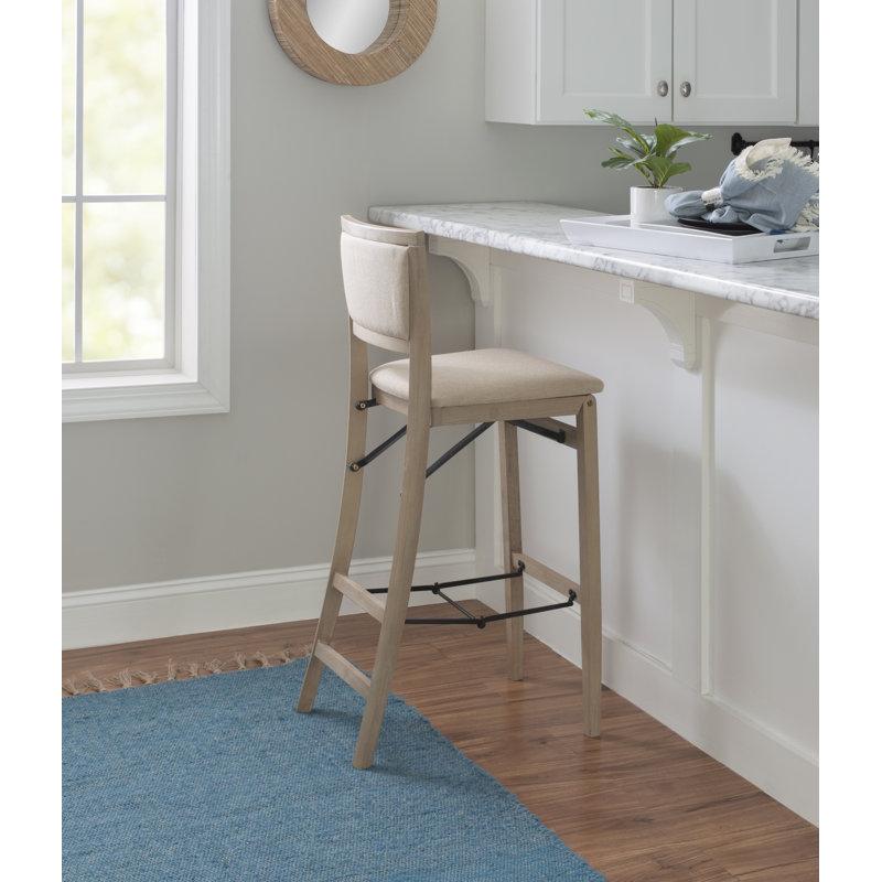 Phaedra Foldable Counter / Bar Stool with Upholstered Seat & Back, Bar Stool (30.75" Seat Height), Greywash Polyester
