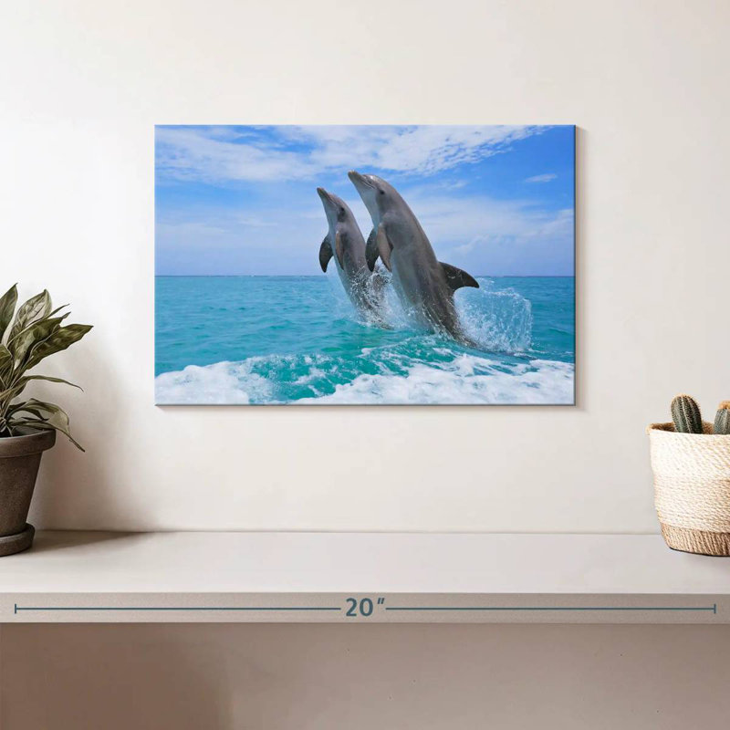 Dolphins Playing At Sea, 8" H x 12" W