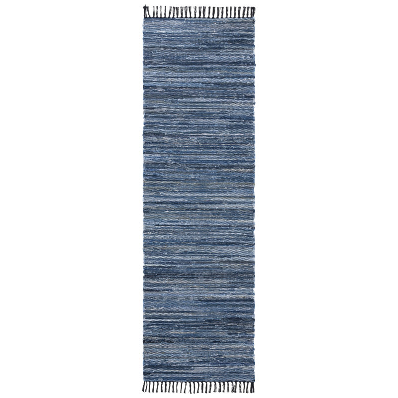 Abiram Hand Woven Denim/Cotton Rug in Blue/Black, Runner 2'3" x 8'