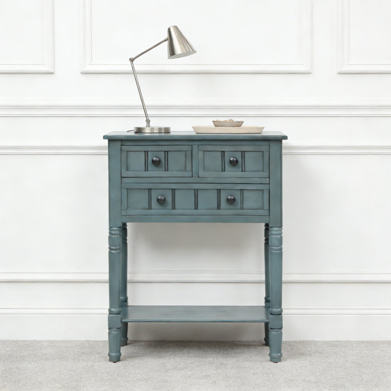 Console étroite étroite avec rangement - 3 tiroirs pour le salon, H 31,1 po x l 23,7 po x P 13 po, Marine