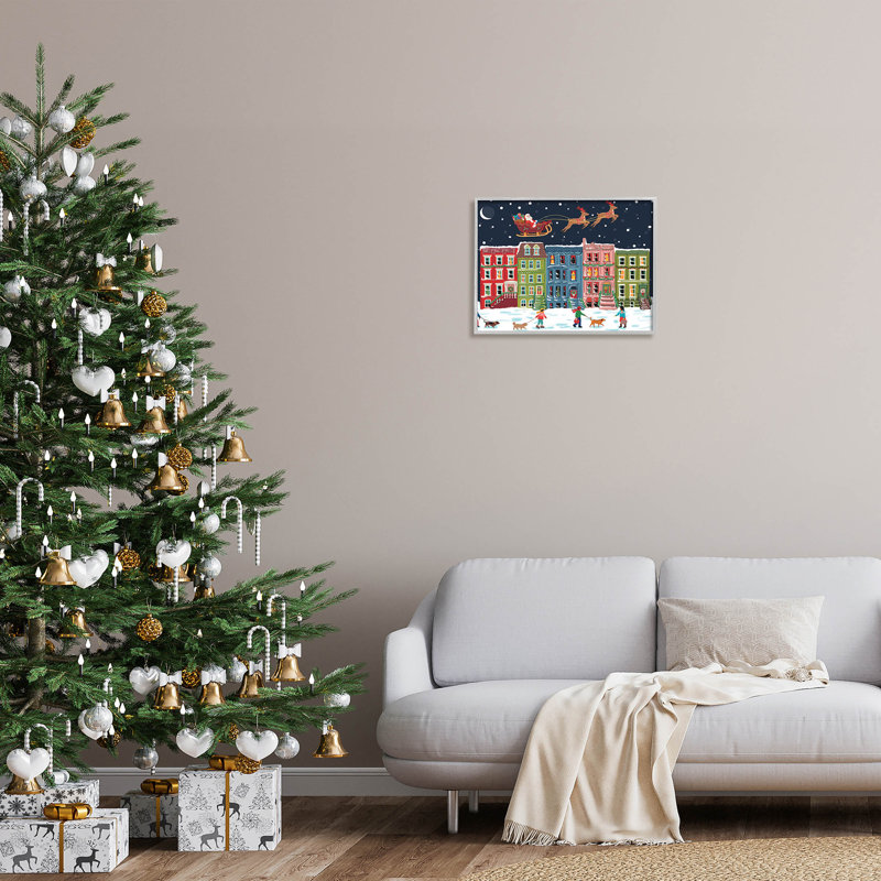 Ville de Noël enneigée : le Père Noël à  -247, H 16 po x l 20 po x P 1,5 po, Estampe numérique Farmhouse
