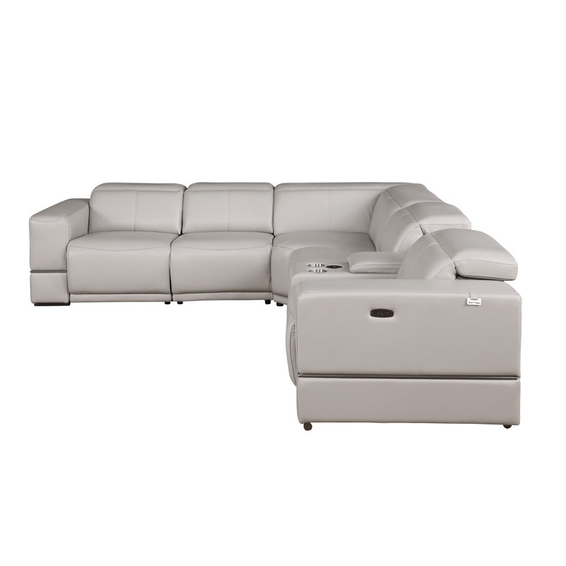 Marco Collection Sectional Genuine Leather Reclining , Light Gray Genuine Leather