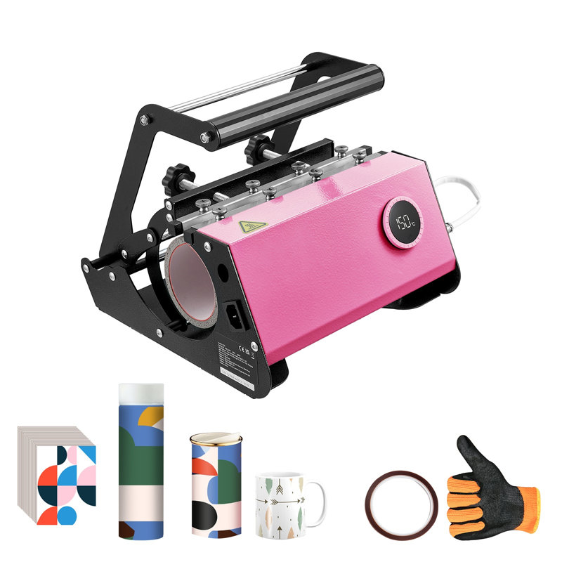Presse à chaud rose pour gobelets de 325 à 890 ml, imprimante à sublimation pour tasses droites et fines, gants et ruban adhésif inclus, trousse de création de cadeaux à faire soi-même