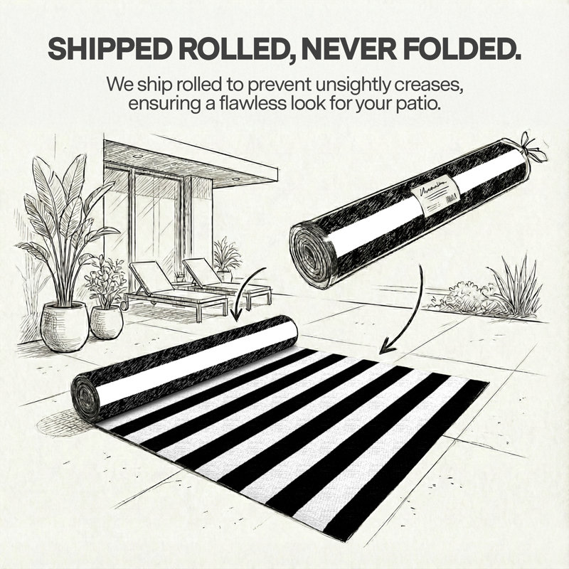 Mayur Outdoor Rug Recycled Plastic Straw Waterproof Patio, Brittany - Black/White, Rectangle 3' x 5'