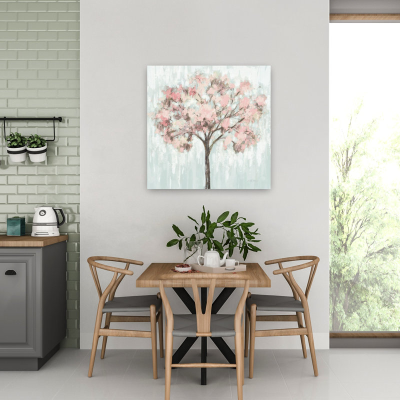 Art contemporain en fleurs avec des arbres, H 32 po x l 32 po