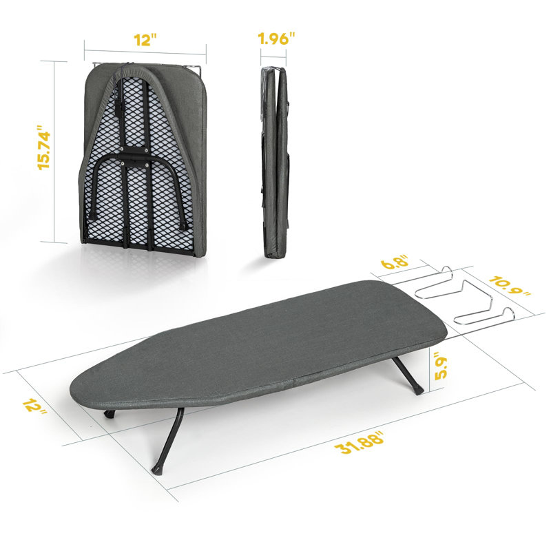 Black Foldable Mini Ironing Table with Cover and Pad, 31" x 12"