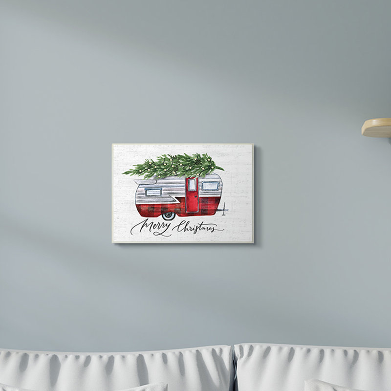 «Rustic Winter Camper Merry Christmas» par Lettré et doublé - reproduction d'art, Giclée encadrée noir minuit