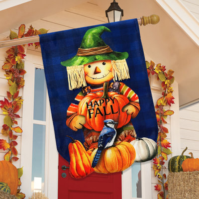 Happy Fall Scarecrow Burlap House Flag