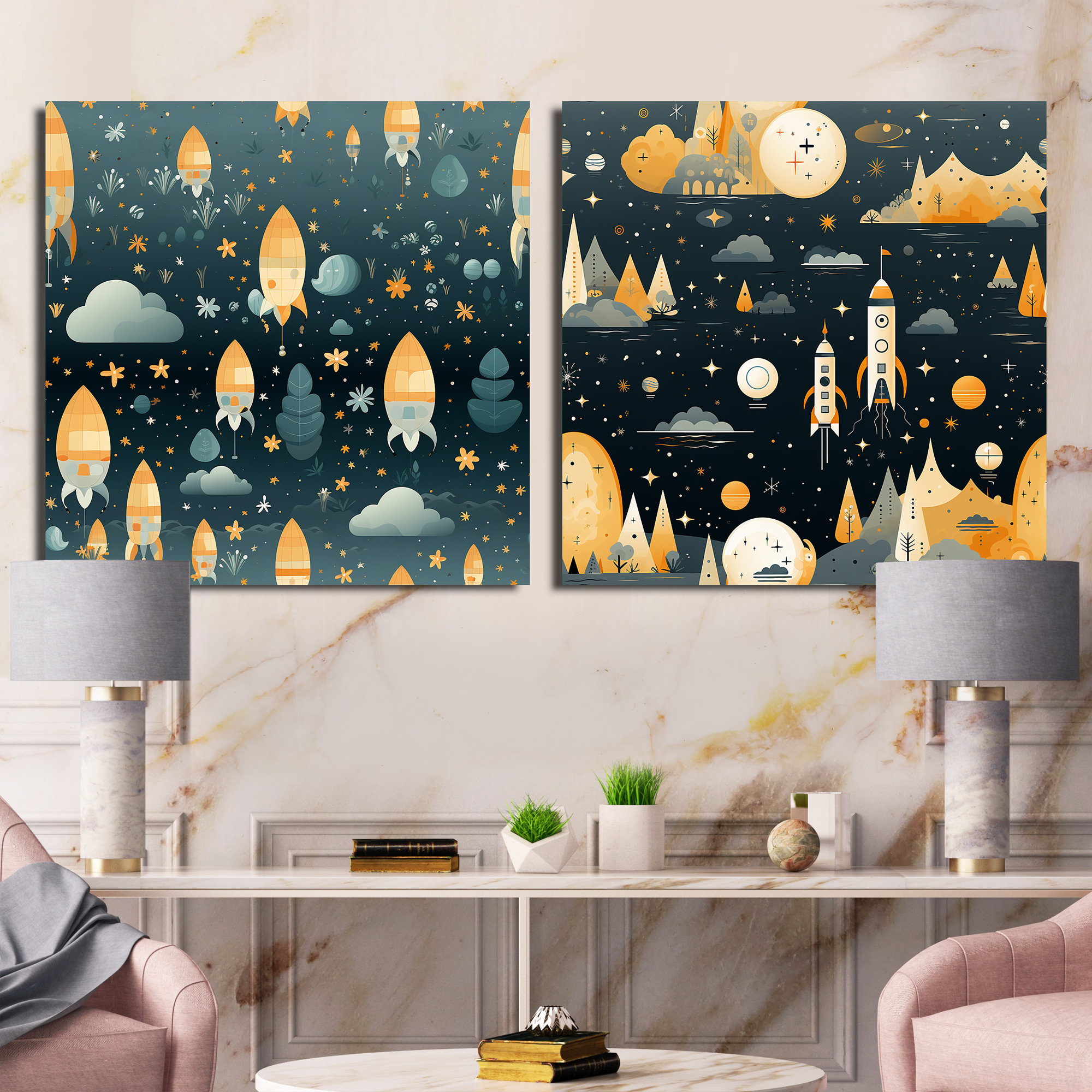 Dakota Fields Space Rocket For Kids Bedroom - Children Art Square ...