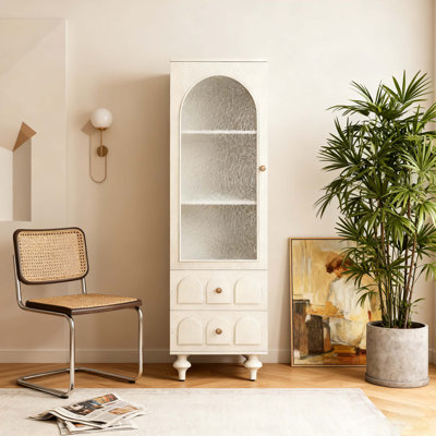 62.99" Tall Storage Cabinet Display Cabinet with Tempered Glass Door, Two Drawers and an Adjustable Shelf Spacious Storage Solutions, for Living Room, by Alcott Hill