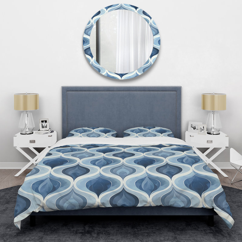 Ensemble de housse de couette moderne bleu et blanc Ogee Patten III, Housse de couette très grand et 2 très grandes t