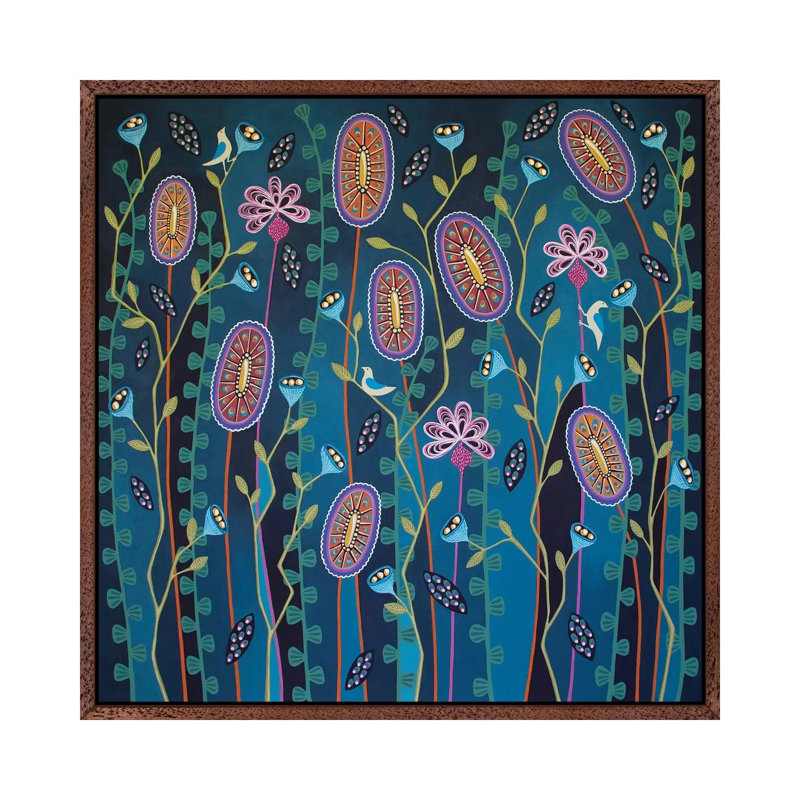 Blooming Delightful 1 Piece Painting on Canvas, 66.04cm H x 66.04cm W x 3.81cm D, Classic Brown Wood Floater Framed