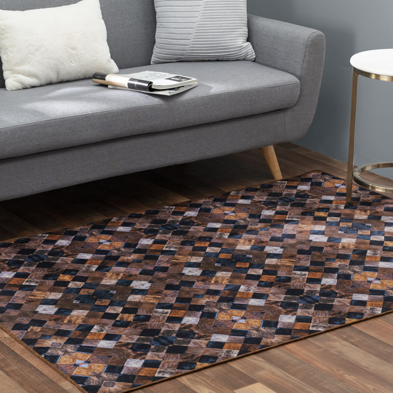 Faux Cowhide Digital Printedpatchwork Heirloom Frescoes Contemporary Indoor Area Rug Cotton Canvas Backing (4'' X 6'')
