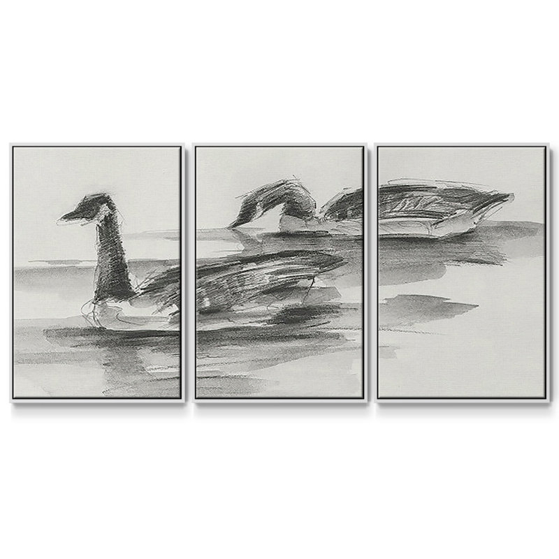 Étude d'oies II 3 pièces, H 24 po x l 48 po x P 2 po, Blanc