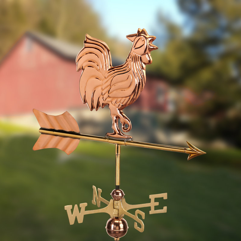 Girouette Portel Cottage Rooster, Cuivre poli, Montage pour toit
