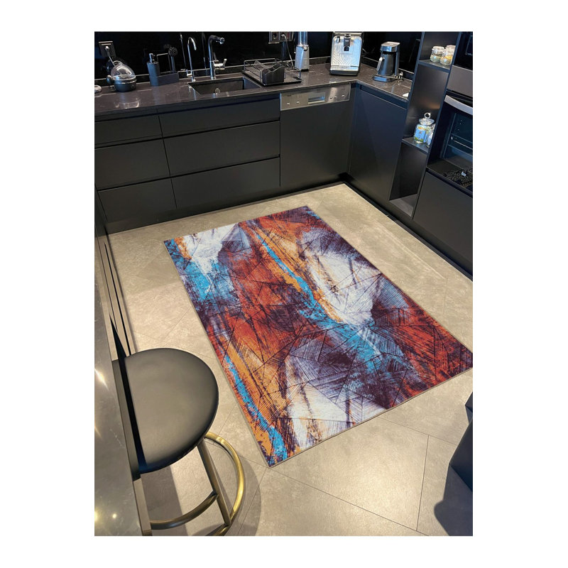 Glass Themed Multi Color Woven Base and Washable Area Rug, Runner 2'6" x 6'7"
