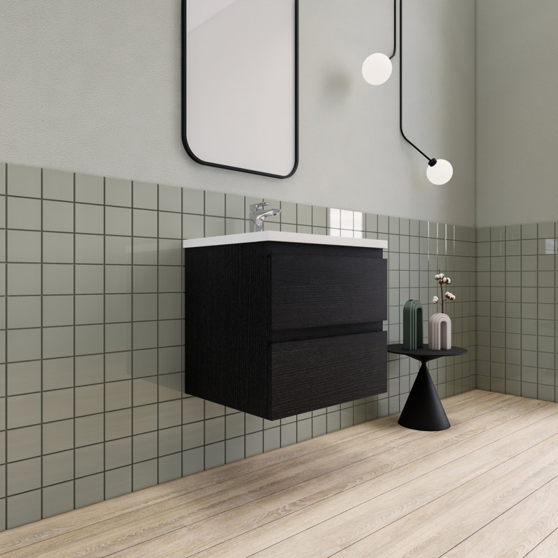 Meuble-lavabo flottant moderne simple Alcester Ivy Bronx, Bois noir