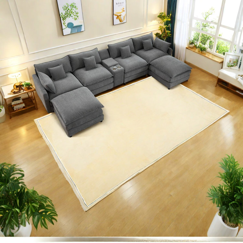 Canapés en chenille gris spacieux, design moderne en forme de U pour la maison et le salon