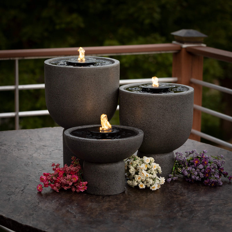 Chantha Weather Resistant Table Top Fountain with Light, 8.25" H x 10.5" W x 10.5" D