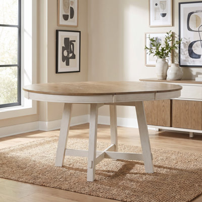Farmhouse Round Extendable Dining Table with 16" Leaf, Oak Veneer & X-Shaped Base – Round-to-Oval Table for Dining Room and Kitchen