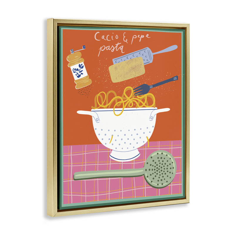  Retro Italian Pasta Meal Canvas Wall Art by Jo Reid, H 21 po x l 17 po, Cadre flottant métallique doré
