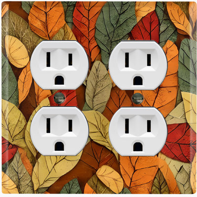 Autumn Orange Fall Leaves Nature Themed 2 - Gang Duplex Outlet Standard Wall Plate
