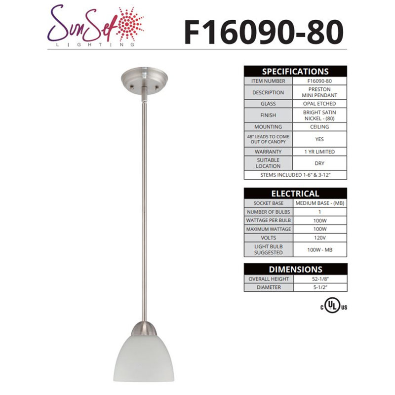 Luminaire suspendu géométrique 1 lumière, Nickel brillant satiné