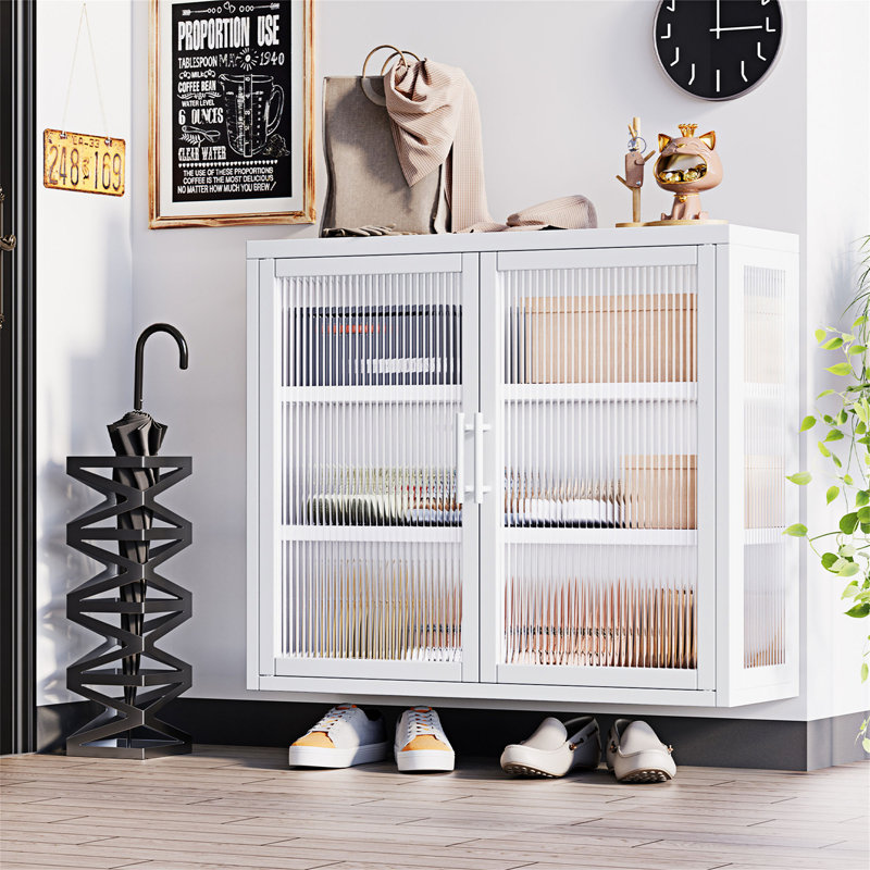 Armoire murale rétro à double porte en verre, Blanc