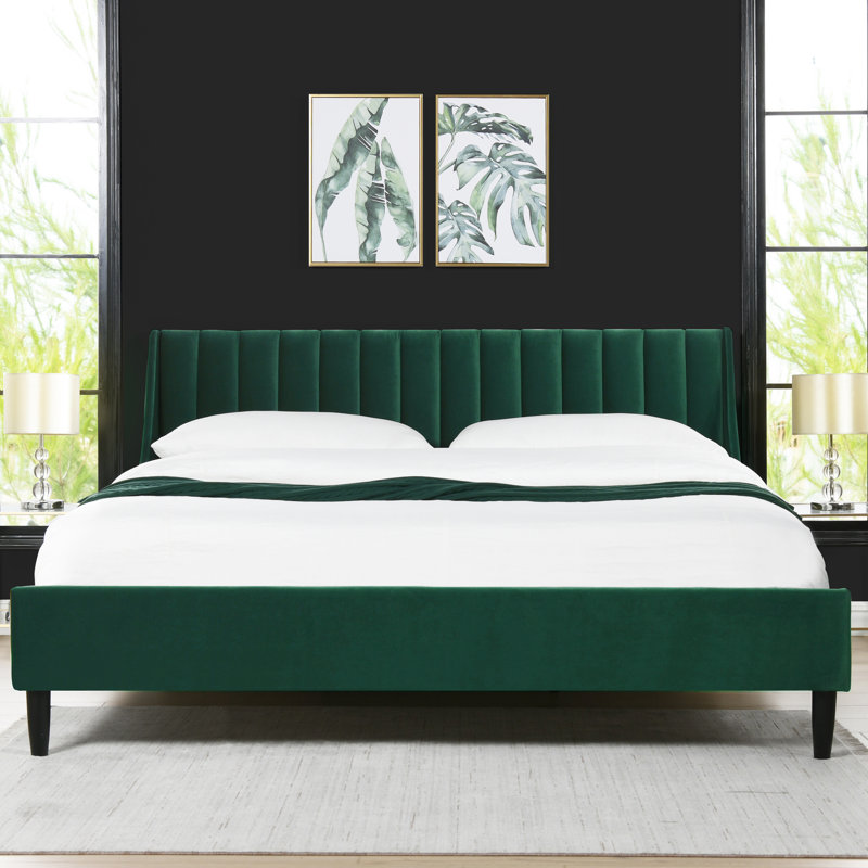 Helaina Upholstered Wingback Bed, Evergreen Velvet, California King