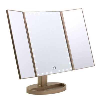 Touch Trifold XL Dimmable LED Makeup Mirror with Standing Base Vanity Dressing Mirror with USB Cable