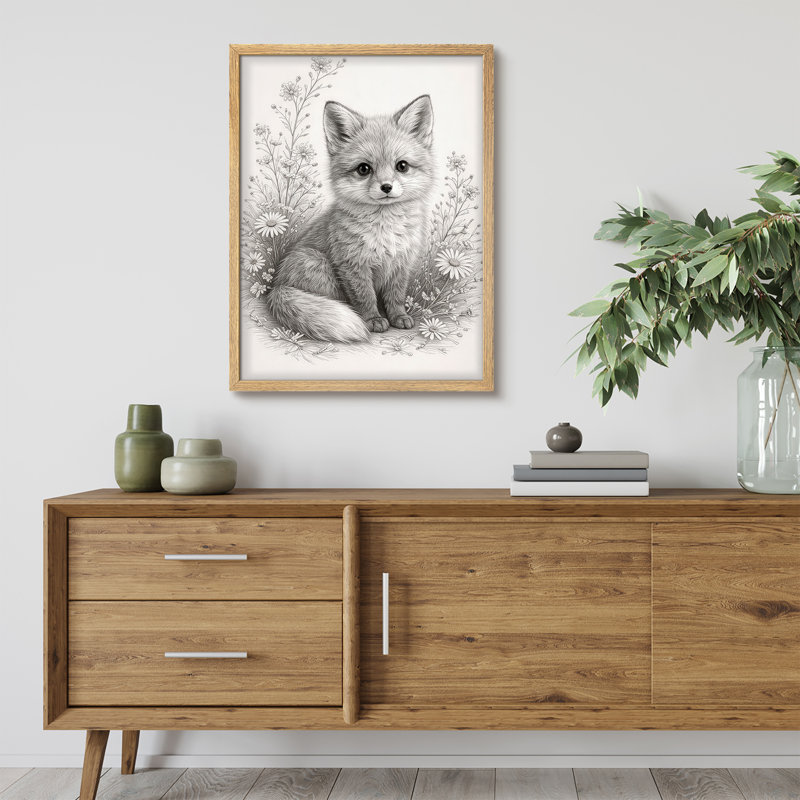 Realistic Fox Portrait Framed Wall Art Prints - Soft detailed fox illustration, for nursery or bedroom, H 16 po x l 12 po