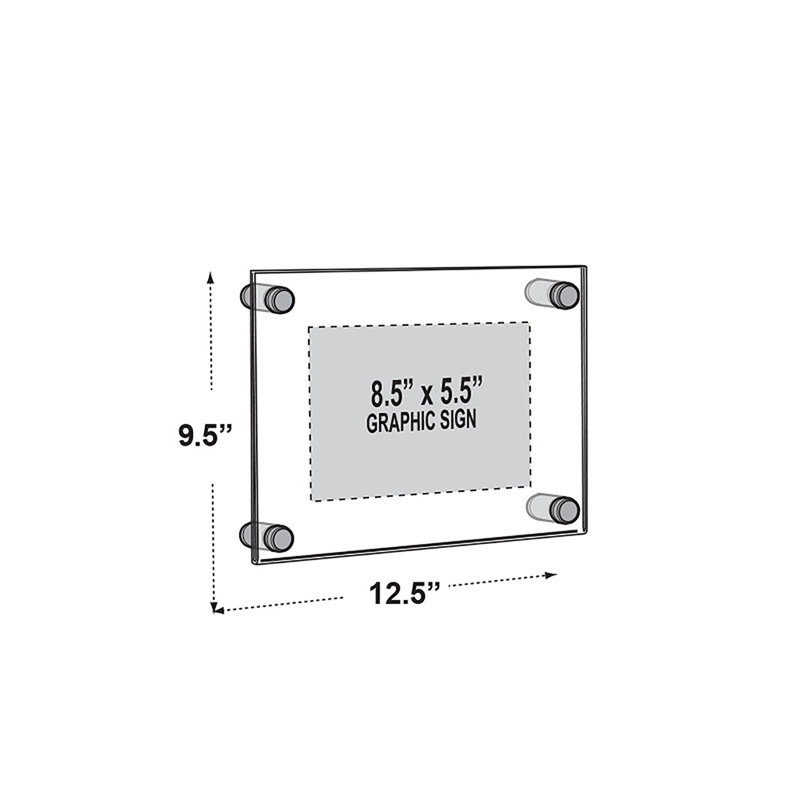 Floating Acrylic Wall Frame with Gold Stand Off Caps: 8.5" x 5.5" Graphic Size, Overall Frame Size: 12.5" x 9.5"