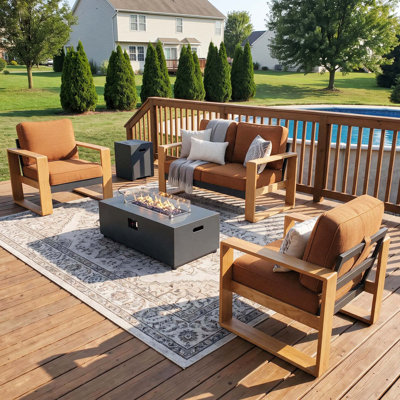  Ensemble de meubles de patio en aluminium 4 pièces avec table de foyer, siège surdimensionné avec ensemble de conversation extérieur à haut dossier