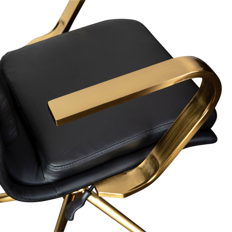 Fauteuil de direction pivotant rembourré à dossier moyen avec accoudoirs, Noir, Doré
