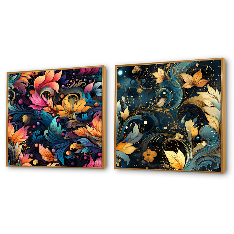 Maghull - Ensemble de 2 collages floraux et botaniques carrés, H 16 po x l 33 po, Cadre flottant doré