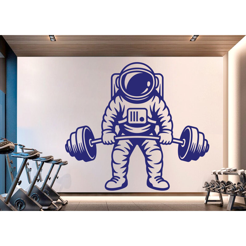 Adhésif décoratif astronaute haltérophile, H 19 po x l 17 po, Noir