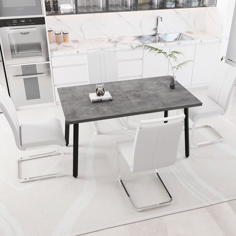 Expandable Square Dining Table With 4 Comfy Faux Leather Chairs, Material, Performance 55.12 - 70.87" Comfortable Rectangular Table, Industrial Elegance