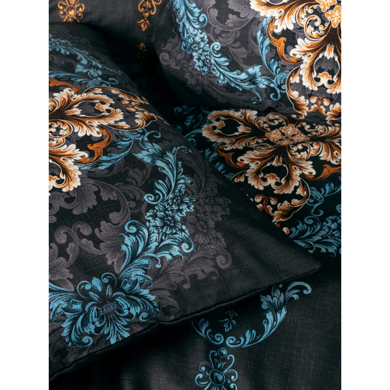 Ensemble de housse de courtepointe en satin luxueux, noir, 78,7 x 86,6 pouces | 100% satin de coton, 300 fils au pouce carré | Comprend 2 taies d'oreiller et 2 taies d'oreiller Oxford | Impression numérique, lavable à la machine, design élégant