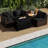 5 PCS Patio Furniture Set Heavy-duty Frame Rattan Sofa Set with 60,000 BTU Firepit Table Black-2018112007
