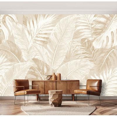 Wall Mural Peel and Stick abstract grey floral leaves palm tropical tree jungle  vintage retro Large Wallpaper Self-Adhesive Removable Contact Paper Wall Decor for Living Room Bedroom Nursery 69"H x 96"W