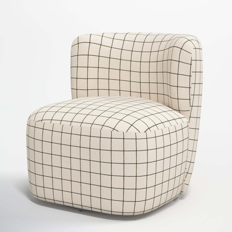 Mariza Upholstered Swivel Slipper Chair, Line Tattersall Green